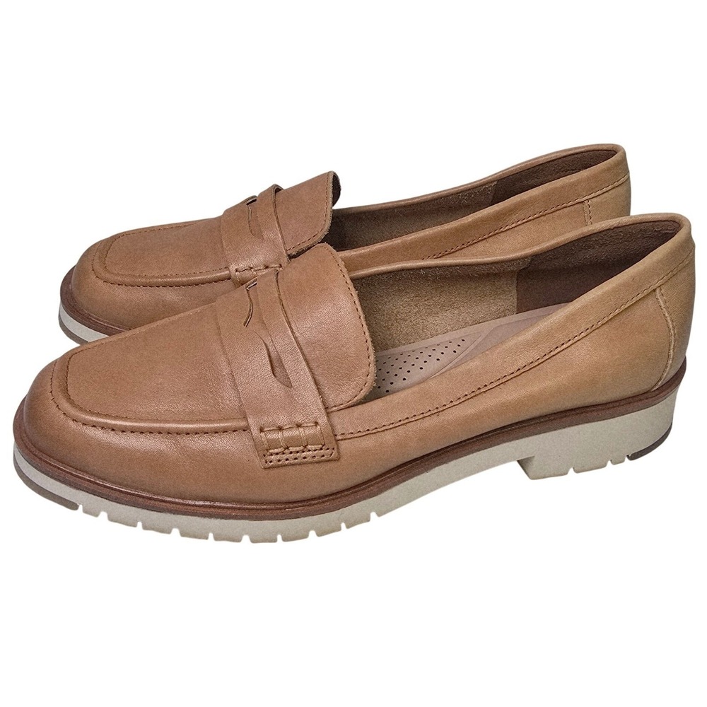 Aldo Tan Leather Chunky Penny Loafers 8 Classic Neutral Workwear Preppy Flats